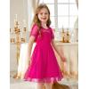 Arshiner Toddler Girls Tulle Summer Puff Sleeve Baby Girls Tutu Princess Party Casual Dress 2-6Y(Hot Pink)