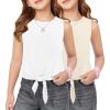 Arshiner 2 Pack Girls Tank Tops Summer Tie Knot Ribbed Knit Sleeveless Crewneck Casual Shirts(Beige/White)