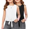 Arshiner 2 Pack Girls Tank Tops Summer Tie Knot Ribbed Knit Sleeveless Crewneck Casual Shirts(Black/White)