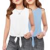 Arshiner 2 Pack Girls Tank Tops Summer Tie Knot Ribbed Knit Sleeveless Crewneck Casual Shirts(Light Blue/White)