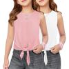 Arshiner 2 Pack Girls Tank Tops Summer Tie Knot Ribbed Knit Sleeveless Crewneck Casual Shirts(Light Pink/White)