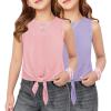 Arshiner 2 Pack Girls Tank Tops Summer Tie Knot Ribbed Knit Sleeveless Crewneck Casual Shirts(Purple/Light Pink)