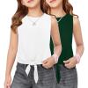 Arshiner 2 Pack Girls Tank Tops Summer Tie Knot Ribbed Knit Sleeveless Crewneck Casual Shirts(White/Green)