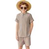 Arshiner Boy’s 2 Pieces Linen Sets Short Sleeve Henley Shirt and Shorts Summer Beach Matching Outfits 4-12 Years(Light Khaki)