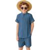 Arshiner Boy’s 2 Pieces Linen Sets Short Sleeve Henley Shirt and Shorts Summer Beach Matching Outfits 4-12 Years(Navy Blue)