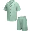 Arshiner Boys 2 Pieces Summer Beach Outfits Short Sleeve Button Down Shirts and Shorts Vacation Texture Sets for Kids(B-light Green)