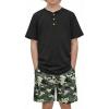 Arshiner Boys Summer Clothing Sets 3-button Short Sleeve Tee and Shorts Casual Outfits for 5-12 Years(Black & Jungle Camo)