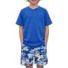 Arshiner Boys Summer Clothing Sets 3-button Short Sleeve Tee and Shorts Casual Outfits for 5-12 Years(Blue & Camouflage)