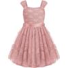 Arshiner Flower Girl Dress A-Line Formal Lace Party Dresses for Wedding Communion Princess Holiday Sundress with Belt(Dusty Pink)