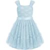 Arshiner Flower Girl Dress A-Line Formal Lace Party Dresses for Wedding Communion Princess Holiday Sundress with Belt(Light Blue)