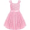Arshiner Flower Girl Dress A-Line Formal Lace Party Dresses for Wedding Communion Princess Holiday Sundress with Belt(Pink)