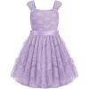 Arshiner Flower Girl Dress A-Line Formal Lace Party Dresses for Wedding Communion Princess Holiday Sundress with Belt(Purple)
