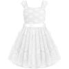 Arshiner Flower Girl Dress A-Line Formal Lace Party Dresses for Wedding Communion Princess Holiday Sundress with Belt(White)