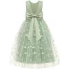 Arshiner Flower Girl Dress V-Back Bowknot Formal Pageant Ball Gown Wedding Party Long Tulle Dresses(Sage Green Floral)