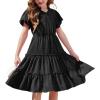 Arshiner Girls Dresses Summer Ruffle Sleeve Swiss Dot V Neck Twirl Birthday Party Midi Dress with Pockets(Black)