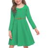 Arshiner Girls Long Sleeve Dress Casual Vintage Peter Pan Collar Swing Party Dress Age 3-14 Years(Green)