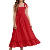 Arshiner Girls Summer Dress Boho Beach Casual Smocked Maxi Dresses 6-13 Years(Wine Red)