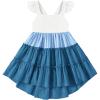 Arshiner Toddler Girls Dress Ruffle High-Low Hem Smocked Dresses Summer Beach Butterfly Sundress with Pocket(Blue Color Block)