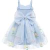 Arshiner Toddler Girls Tulle Dress Bowknot Tutu Birthday Princess Embroidery Dresses Formal Photoshoot Summer Outfit 2-8T(Blue Floral)
