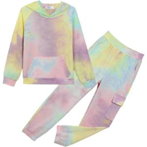 Arshiner 2 Pieces Tracksuits Outfits Girls Tie Dye Sweatsuits Long Sleeve Sport Sweatshirts and Sweatpants with Pockets