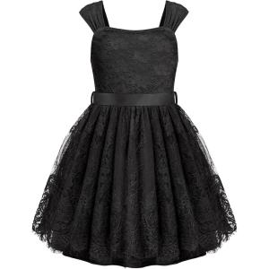 Arshiner Flower Girl Dress A-Line Formal Lace Party Dresses for Wedding Communion Princess Holiday Sundress with Belt(Black)