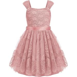 Arshiner Flower Girl Dress A-Line Formal Lace Party Dresses for Wedding Communion Princess Holiday Sundress with Belt(Dusty Pink)