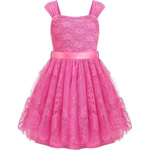Arshiner Flower Girl Dress A-Line Formal Lace Party Dresses for Wedding Communion Princess Holiday Sundress with Belt(Peach Pink)