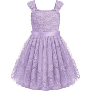 Arshiner Flower Girl Dress A-Line Formal Lace Party Dresses for Wedding Communion Princess Holiday Sundress with Belt(Purple)