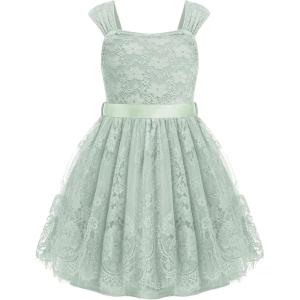 Arshiner Flower Girl Dress A-Line Formal Lace Party Dresses for Wedding Communion Princess Holiday Sundress with Belt(Sage)