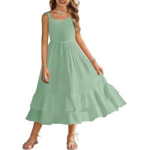 Arshiner Girls Cami Summer Dress Casual Sleeveless Sundress with Pockets for 5-14 Y(Light Green)