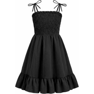 Arshiner Girls Summer Dress Tween Spaghetti Strap Smocked Casual Beach Sundress with Pockets 6-14Y(Black)