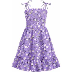 Arshiner Girls Summer Dress Tween Spaghetti Strap Smocked Casual Beach Sundress with Pockets 6-14Y(Purple Floral)