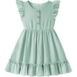Arshiner Toddler Girls Dress Ruffle Sleeveless Button Down Dresses Summer Beach Casual Sundress with Pocket for 1-7Y(Green)