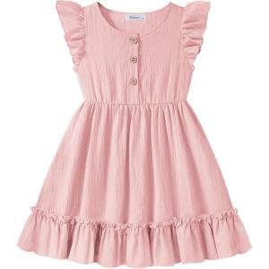 Arshiner Toddler Girls Dress Ruffle Sleeveless Button Down Dresses Summer Beach Casual Sundress with Pocket for 1-7Y(Pink)