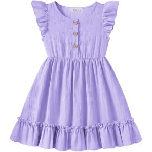 Arshiner Toddler Girls Dress Ruffle Sleeveless Button Down Dresses Summer Beach Casual Sundress with Pocket for 1-7Y(Purple)