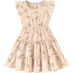 Arshiner Toddler Girls Dress Ruffle Sleeveless Tiered Swing Twirly Dresses Cute Summer Beach Sundress with Pocket for 1-6T(Khaki Floral)