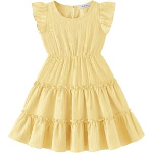 Arshiner Toddler Girls Dress Ruffle Sleeveless Tiered Swing Twirly Dresses Cute Summer Beach Sundress with Pocket for 1-6T(Pale Yellow)