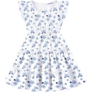 Arshiner Toddler Girls Dress Ruffle Sleeveless Tiered Swing Twirly Dresses Cute Summer Beach Sundress with Pocket for 1-6T(White Blue Floral)