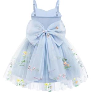 Arshiner Toddler Girls Tulle Dress Bowknot Tutu Birthday Princess Embroidery Dresses Formal Photoshoot Summer Outfit 2-8T(Blue Floral)