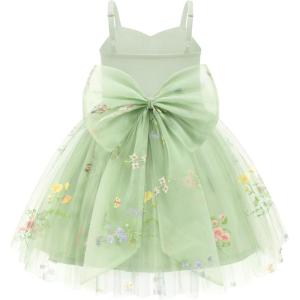 Arshiner Toddler Girls Tulle Dress Bowknot Tutu Birthday Princess Embroidery Dresses Formal Photoshoot Summer Outfit 2-8T(Green Floral)