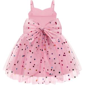 Arshiner Toddler Girls Tulle Dress Bowknot Tutu Birthday Princess Embroidery Dresses Formal Photoshoot Summer Outfit 2-8T(Pink Confetti)