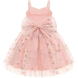 Arshiner Toddler Girls Tulle Dress Bowknot Tutu Birthday Princess Embroidery Dresses Formal Photoshoot Summer Outfit 2-8T(Pink Floral)
