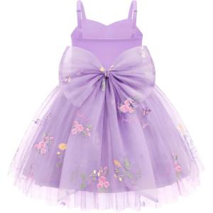 Arshiner Toddler Girls Tulle Dress Bowknot Tutu Birthday Princess Embroidery Dresses Formal Photoshoot Summer Outfit 2-8T(Purple Floral)