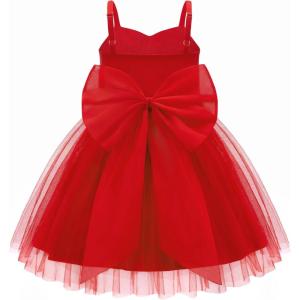 Arshiner Toddler Girls Tulle Dress Bowknot Tutu Birthday Princess Embroidery Dresses Formal Photoshoot Summer Outfit 2-8T(Red)