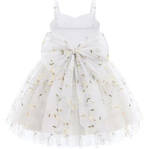 Arshiner Toddler Girls Tulle Dress Bowknot Tutu Birthday Princess Embroidery Dresses Formal Photoshoot Summer Outfit 2-8T(White Floral)
