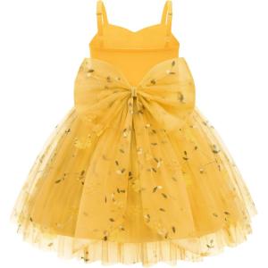 Arshiner Toddler Girls Tulle Dress Bowknot Tutu Birthday Princess Embroidery Dresses Formal Photoshoot Summer Outfit 2-8T(Yellow Floral)