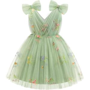 Arshiner Tutu Tulle Dress for Toddler Girls Bowknot Sleeveless Flower Birthday Princess Party Summer Dresses(Green Floral)