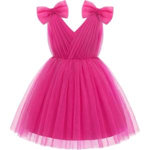 Arshiner Tutu Tulle Dress for Toddler Girls Bowknot Sleeveless Flower Birthday Princess Party Summer Dresses(Hot Pink)