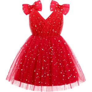 Arshiner Tutu Tulle Dress for Toddler Girls Bowknot Sleeveless Flower Birthday Princess Party Summer Dresses(Red)