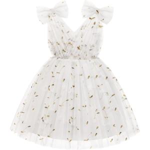 Arshiner Tutu Tulle Dress for Toddler Girls Bowknot Sleeveless Flower Birthday Princess Party Summer Dresses(White Floral)